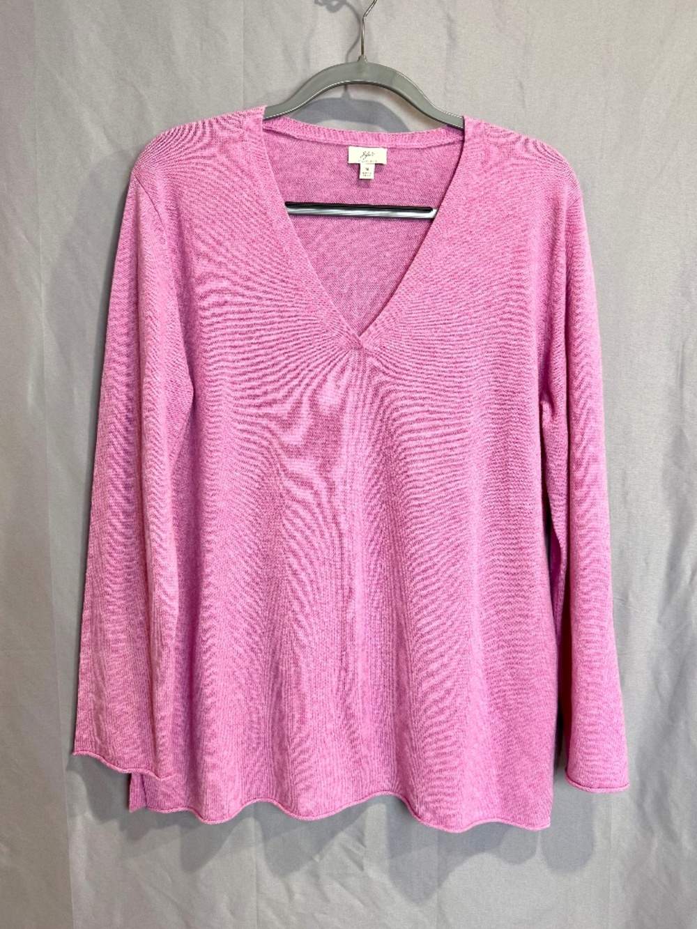 J. JILL 100% Cashmere Heathered Orchid Pink V-Neck Tunic Sweater Size Medium